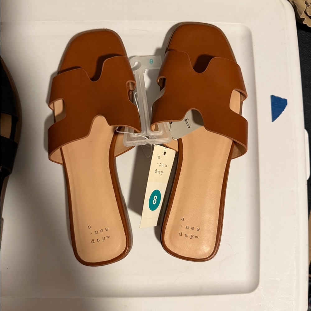 A New Day Women's Brown Slide Sandals
